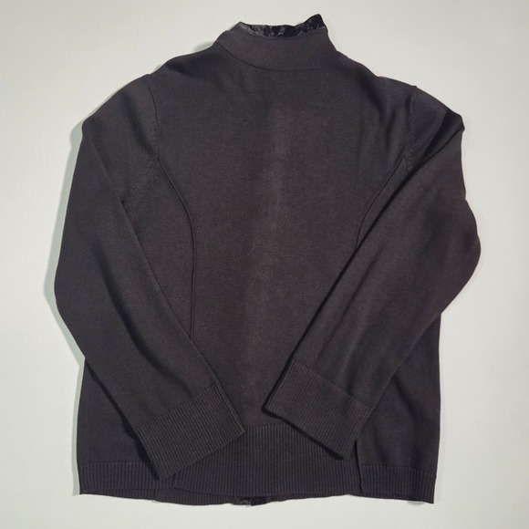 NIC+ZOE Black Velvet Trim High Neck Knit Cardigan Sweater Women's M - Picture 9 of 10